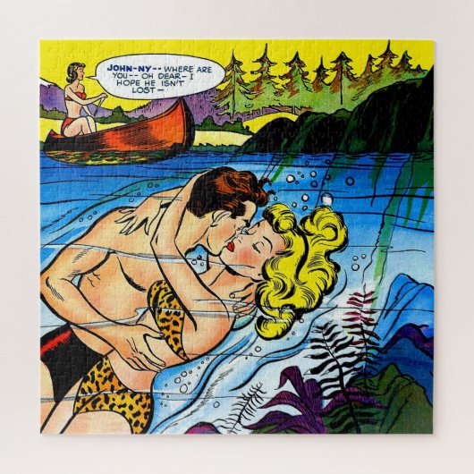 Lovers Ocean Romance Vintage Comicen Puzzle (Vertikal)