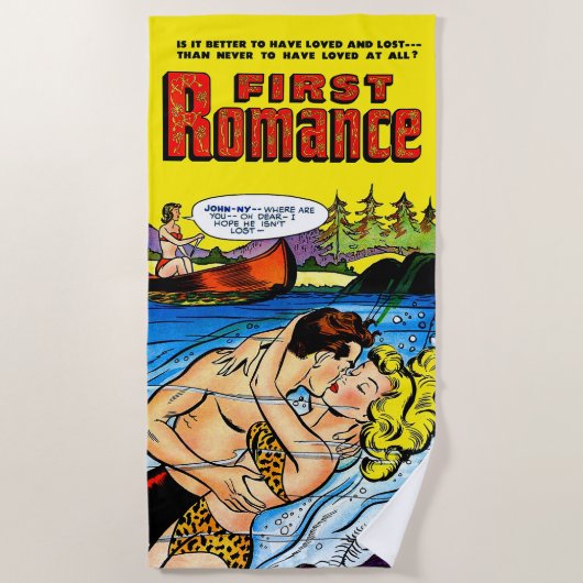 Lovers Ocean Romance Vintage Comicen Strandtuch (Vorderseite)