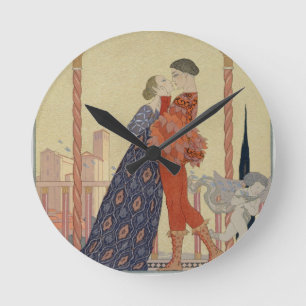 Lovers on a Balcony (w/c on paper) Runde Wanduhr