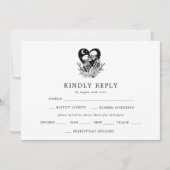 Lovers Until Death Skeletons & Roses Wedding RSVP Einladung (Vorderseite)