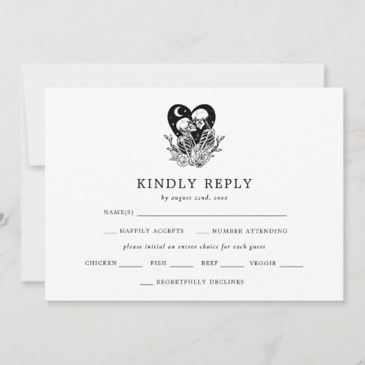 Lovers Until Death Skeletons & Roses Wedding RSVP Einladung (Vorderseite)