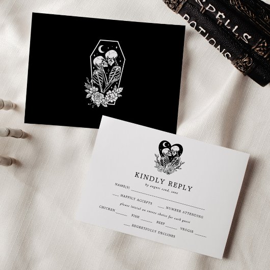 Lovers Until Death Skeletons & Roses Wedding RSVP Einladung