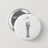 Lovestruck Cartoon Groom Button (Vorne & Hinten)