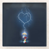 "Lovestruck" Romantischer Moment unter einem Schir Glasuntersetzer (Vorderseite)