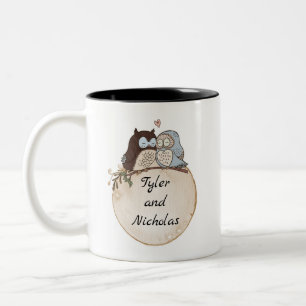 Lovey Dovey Owls Add Names Gift für Freundin Zweifarbige Tasse
