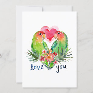 LOVEY LOVEBIRDS Tropisches Watercolor Valentine Feiertagskarte