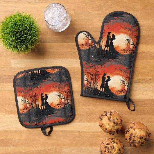Loving Couple Ofenhandschuh & Topflappen-Set (Oben Unten)