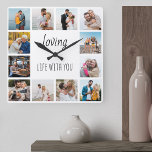 Loving Life with You Quote 12 Photo White Quadratische Wanduhr<br><div class="desc">Photo clock with happy quote and 12 of your favorite pictures of family and friends. The photo template is set up for you to create your own grid style photo collage to frame the quote reads "loving life with you". The design is lettered in neat script and skinny font typography...</div>