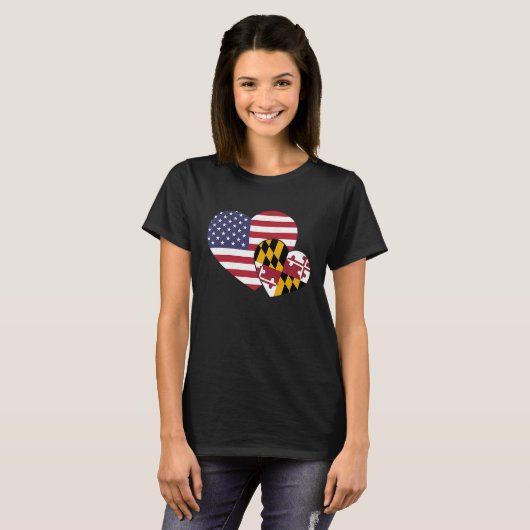 Loving USA & Maryland State Flag Heart Proud Ameri T-Shirt (Vorne ganz)