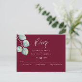 Low Budget BURGUNDY White EUCALYPTUS Wedding Postkarte (Stehend Vorderseite)