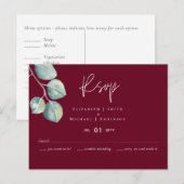 Low Budget BURGUNDY White EUCALYPTUS Wedding Postkarte (Vorne/Hinten)