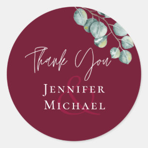 Low Budget BURGUNDY White EUCALYPTUS Wedding Runder Aufkleber