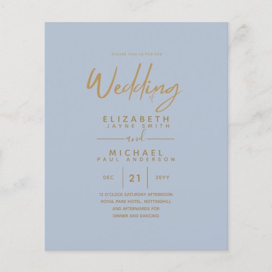 Low Budget Dusty Blue Gold Simple Wedding Flyer (Vorne)