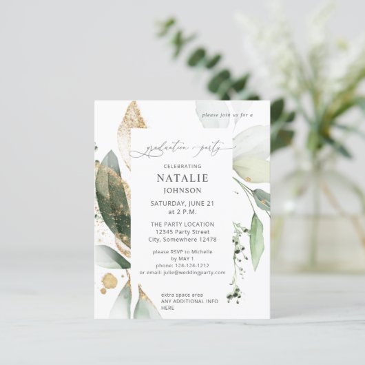 Low Budget Eukalyptus Glow Gold Graduation Party (Stehend Vorderseite)