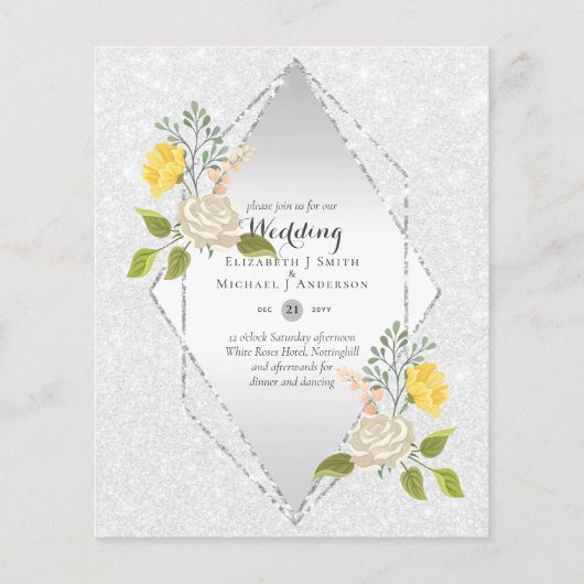LOW BUDGET White Rose Gelbe Blume Hochzeit einlade Flyer (Vorne)