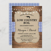 Low Country Boil Engagement Party Blauer Karo Einladung (Vorne/Hinten)