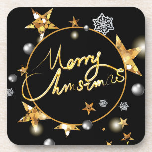 Low-Key Luxury Gold Black Metallic Stars Xmas Getränkeuntersetzer