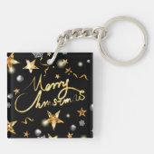 Low-Key Luxury Gold Black Metallic Stars Xmas Schlüsselanhänger (Rückseite)