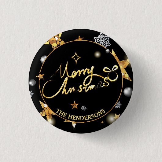Low-Key Luxury Gold Black Stars Custom Xmas Button (Vorderseite)