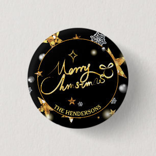 Low-Key Luxury Gold Black Stars Custom Xmas Button