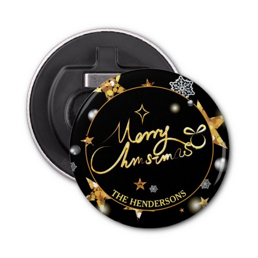 Low-Key Luxury Gold Black Stars Custom Xmas Flaschenöffner (Vorderseite)