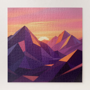 Low Poly Berg-Sonnenuntergang Geometrisch Puzzle