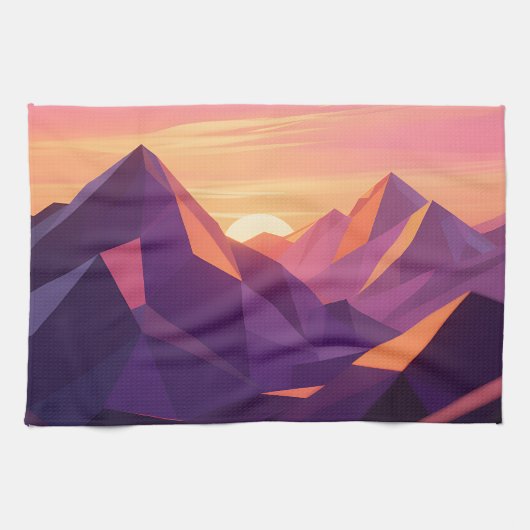 Low Poly Bergsonnenuntergang Geometrisch Geschirrtuch (Horizontal)