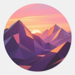 Low Poly Bergsonnenuntergang Geometrisch Runder Aufkleber