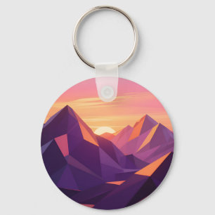 Low Poly Bergsonnenuntergang Geometrisch Schlüsselanhänger