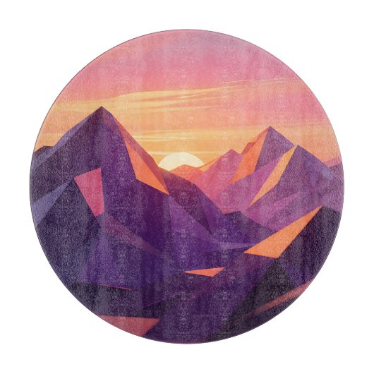 Low Poly Bergsonnenuntergang Geometrisch Schneidebrett (Vorderseite)