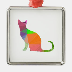 Low Poly Cat Silhouette Ornament Aus Metall