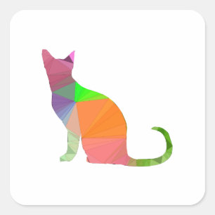 Low Poly Cat Silhouette Quadratischer Aufkleber