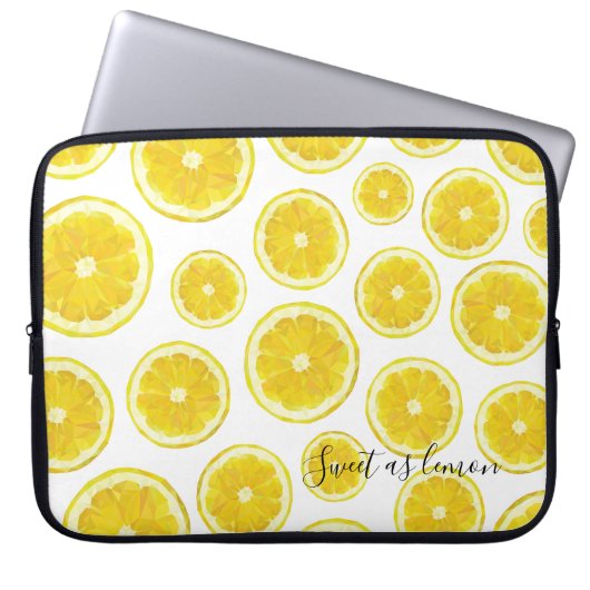 Low Poly Design lemon Slice gelben Laptop Ärmel. Laptopschutzhülle (Vorderseite)