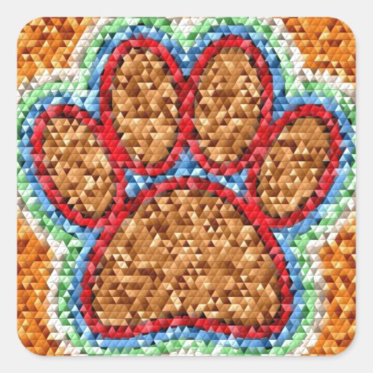 Low Poly Dog Paw Art Quadratischer Aufkleber (Vorderseite)
