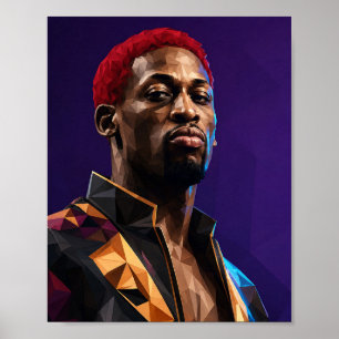 Low Poly Geometrisches Porträt Dennis Rodman Baske Poster