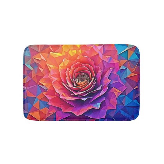 Low Poly Rosenblüte Abstrakte Kunst Badematte (Vorderseite)
