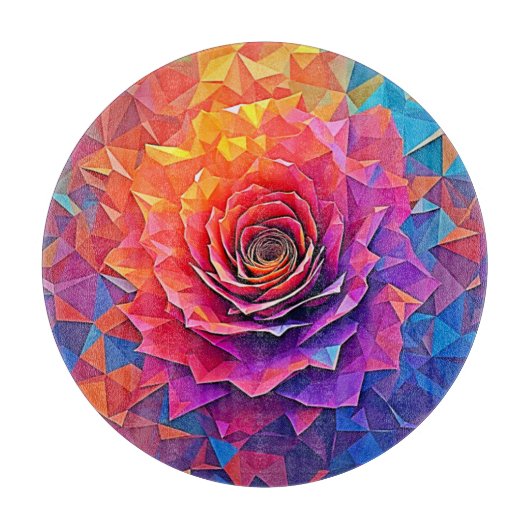 Low Poly Rosenblüte Abstrakte Kunst Schneidebrett (Vorderseite)