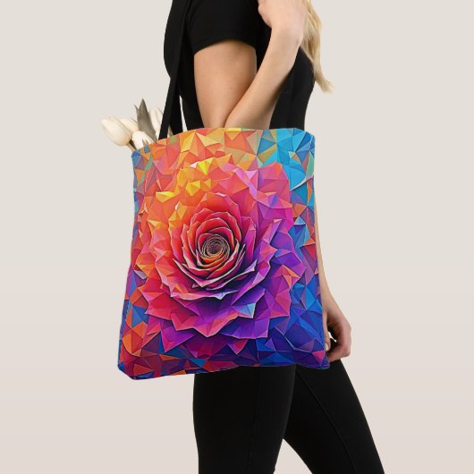 Low Poly Rosenblüte Abstrakte Kunst Tasche (Von Nahem)