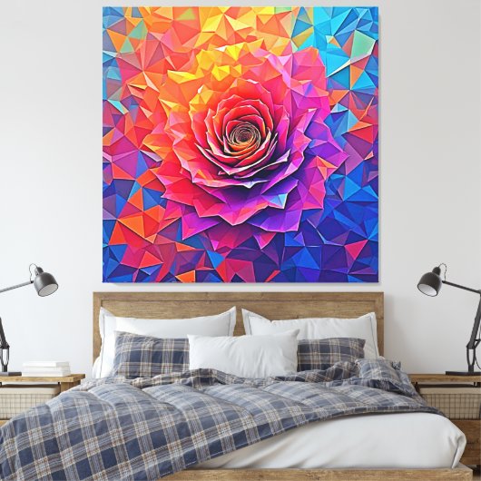 Low Poly Rosenblüten Abstract Art Leinwanddruck (Insitu (Schlafzimmer))
