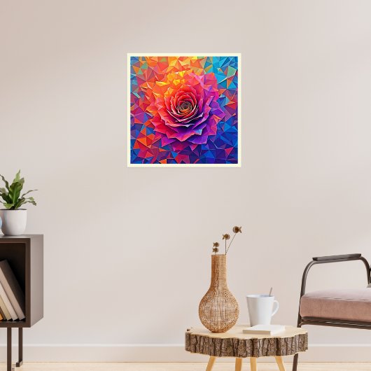 Low-Poly-Rosenblüten-Abstraktkunst Poster (Wohnzimmer 3)