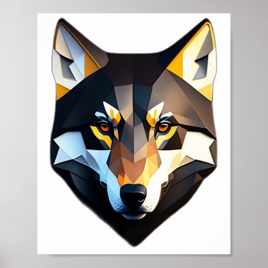 Low Poly Wolf Face Design Poster (Vorne)