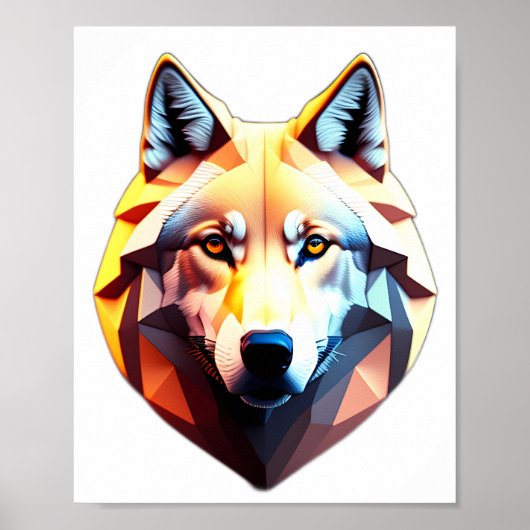 Low Poly Wolf Face Design Poster (Vorne)