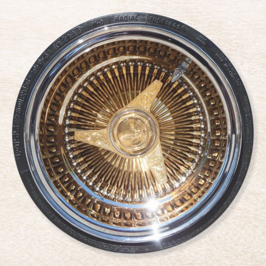 Low-Rider Rims Reifen für Lowrider Gold Wire Wheel Runder Pappuntersetzer (Vorderseite)