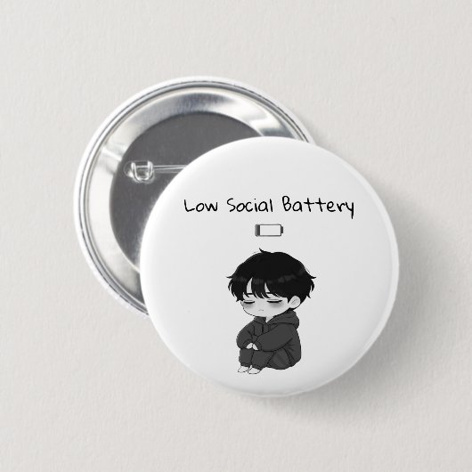 Low Social Battery Relatable Chibi Boy Button (Vorne & Hinten)