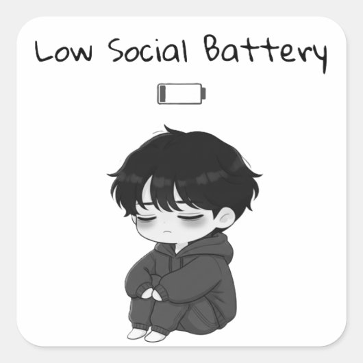 Low Social Battery Relatable Chibi Boy Quadratischer Aufkleber (Vorderseite)