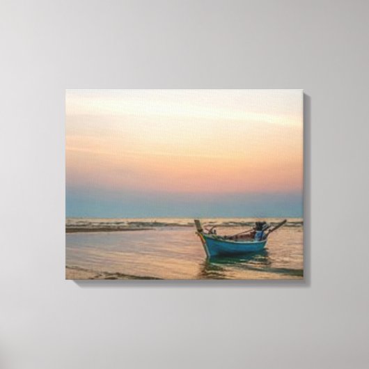 Low-Tide-Boot am Strand bei Sunset mehrere Größen Leinwanddruck (Vorderseite)