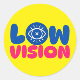 Low Vision - blue and pink on yellow background Runder Aufkleber