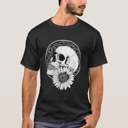 Lowbrow Macabre Streetwear Skull And Flower Black T-Shirt (Vorderseite)