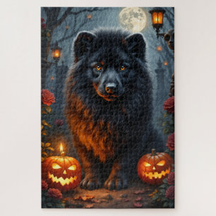Lowchen-Gotischer-Halloween-Porträt-Kunst Puzzle