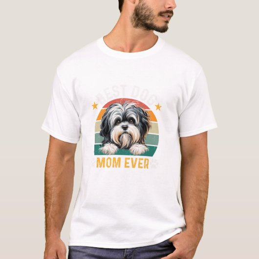 Lowchen Hund Mama je Retro T-Shirt (Vorderseite)
